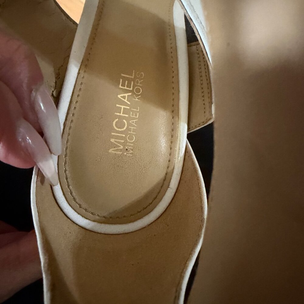Michael Kors White Studded Ankle-Strap Heels With Gold Accents Size 6 - Picture 5 of 7